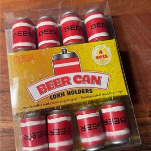 Red Beer Can Corn Holders - Set - BBQ Novelty Kitchen Gadgets